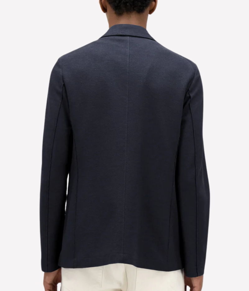 Men’s Loro Piana honeycomb-knit blazer with 2-button closure, notched collar, patch pockets, and unlined construction for lightweight layering. Made in Italy.