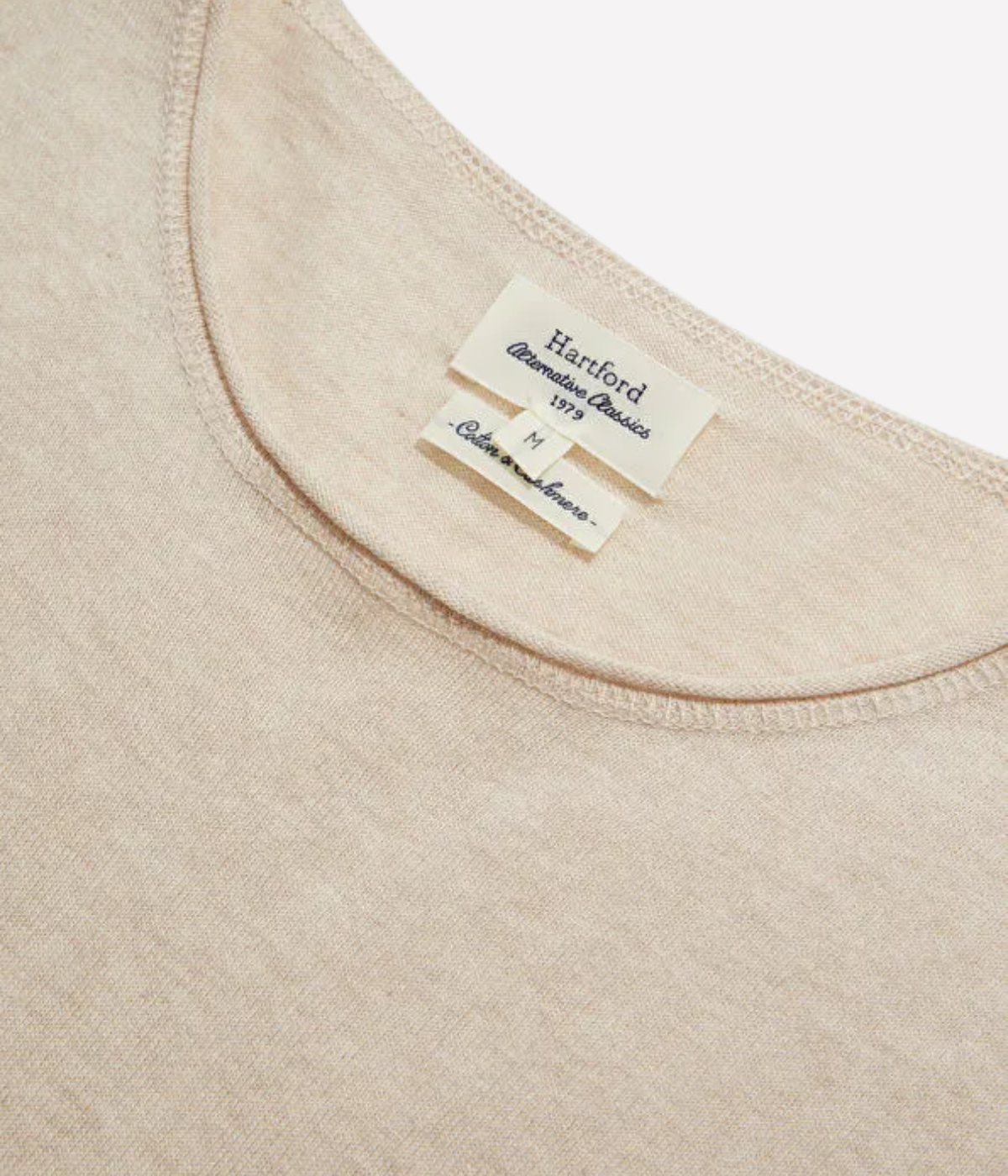 Men’s cotton cashmere crew neck sweater with rolled edges and long sleeves – soft lightweight knit for layering or solo wear.