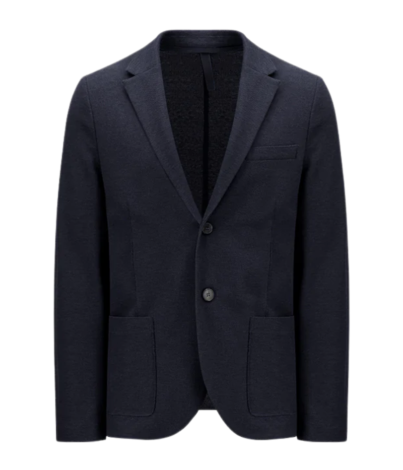 Men’s Loro Piana honeycomb-knit blazer with 2-button closure, notched collar, patch pockets, and unlined construction for lightweight layering. Made in Italy.