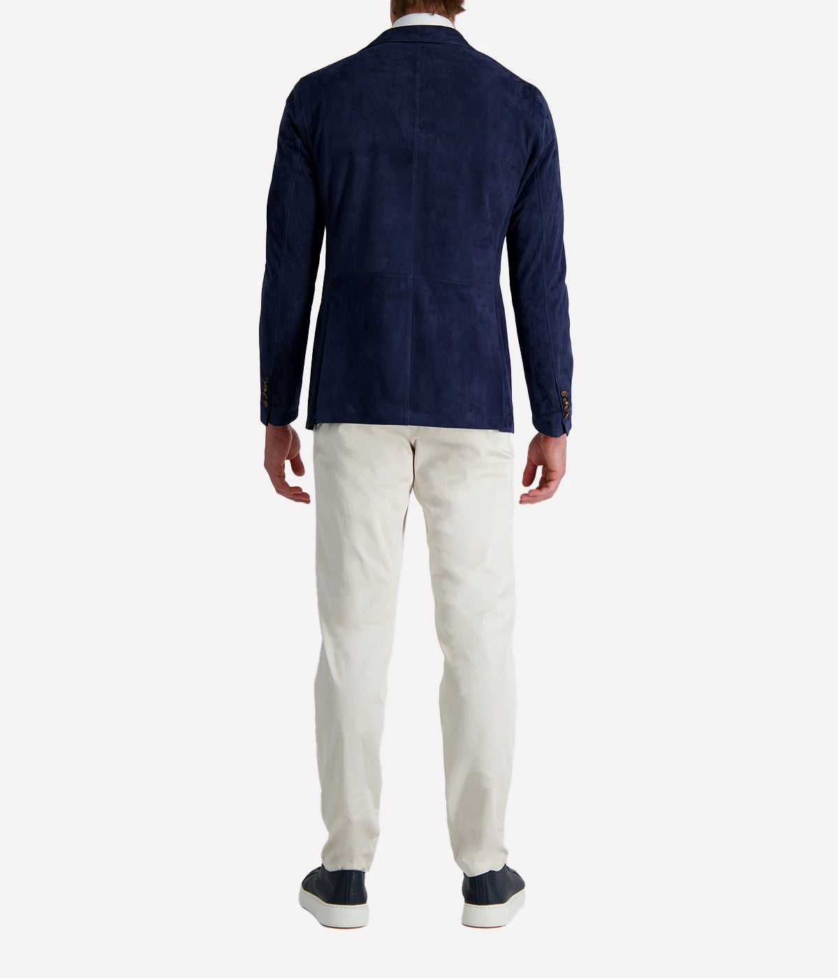 Eleventy navy blue leather blazer featuring a slim, tailored fit and notch lapels. Crafted from soft leather for a refined look.