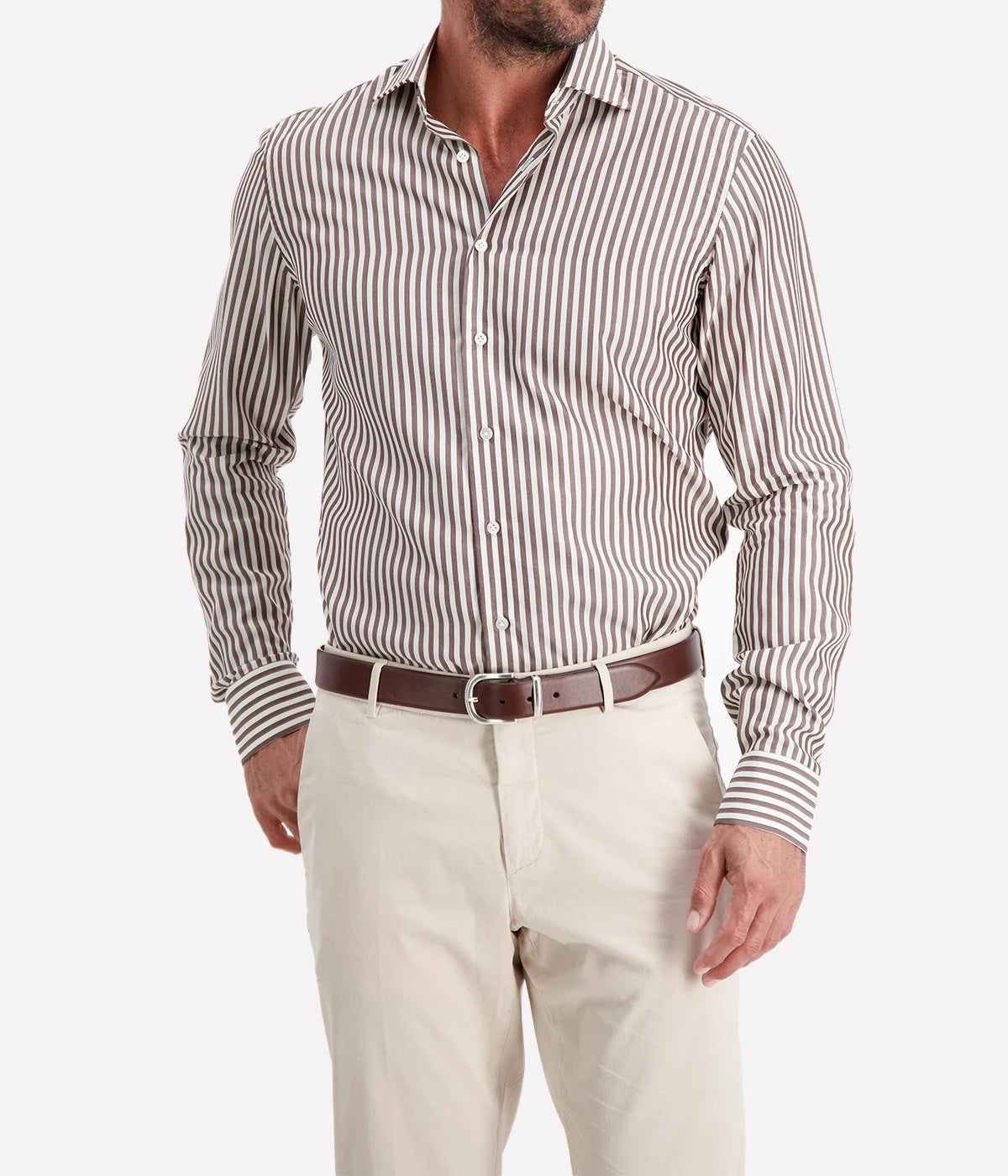 Mens Stripe Shirt In 2 Brown Stripe