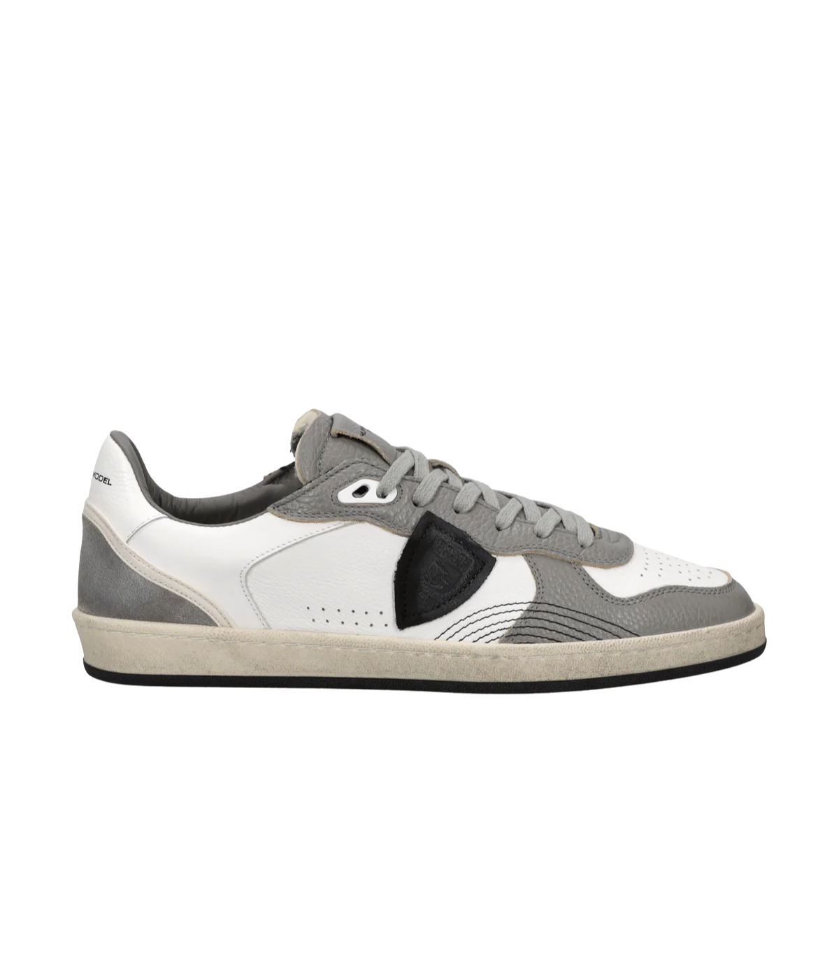 Philippe Model Pgal Low Man in Equipe Blanc Gris – Side View Leather Low Top Sneakers