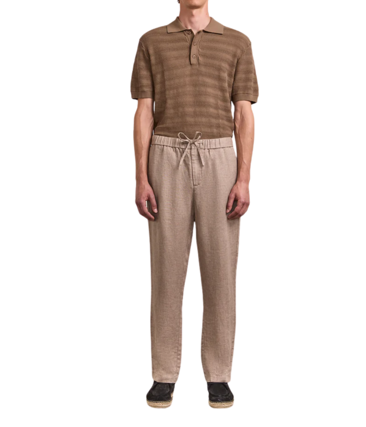 Frescobol Carioca Oscar Linen Chinos in Khaki full length front view on model.