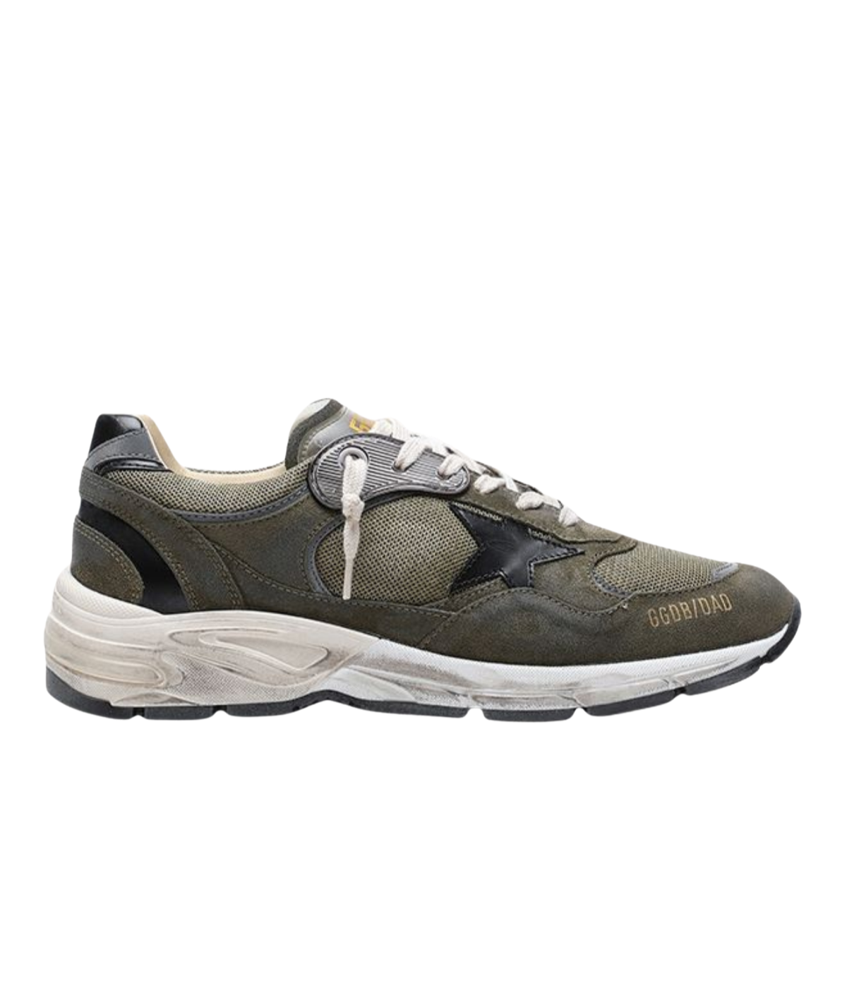 Golden Goose Running Dad Sneaker In Olive Green, Grey & Black - Side Shot