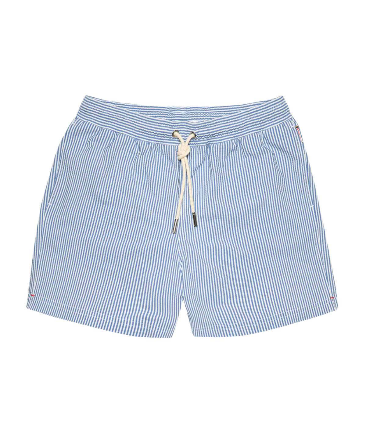 Orlebar Brown Boxer with Seersucker Stripe in Nova Blue front flat lay.