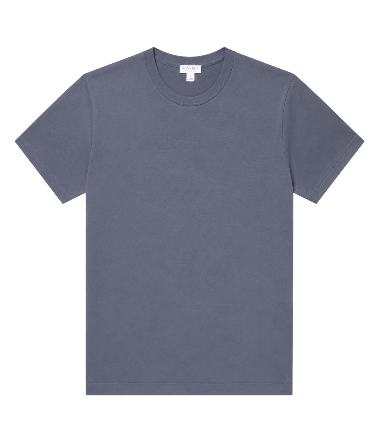 Sunspel Riviera T-Shirt in Slate Blue front flat lay.