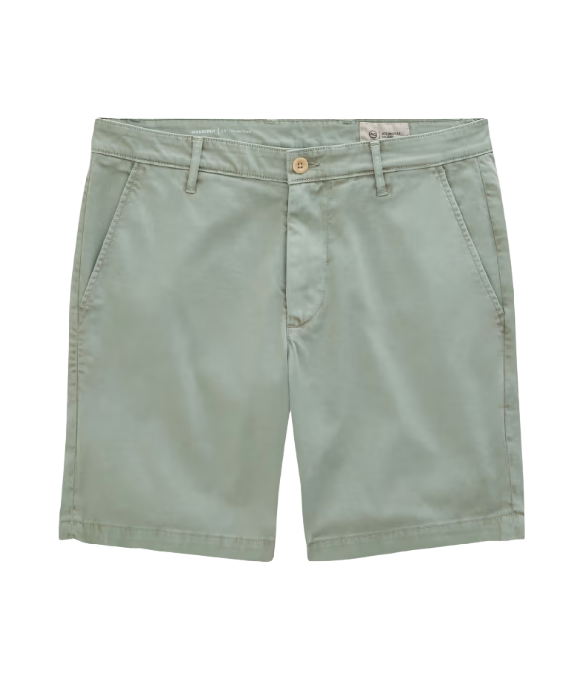 AG Wanderer Short in Sulfur Faded Moss flat lay front view.