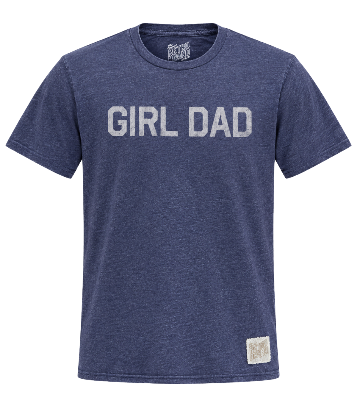 Front product view of Retro Brand Girl Dad Tee in Navy
