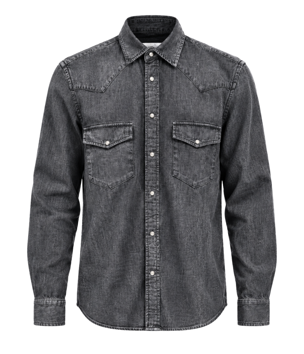 Front product view of Jacob Cohën Camicia Western Shirt in Dark Black showing the pearl snap buttons and flap chest pockets