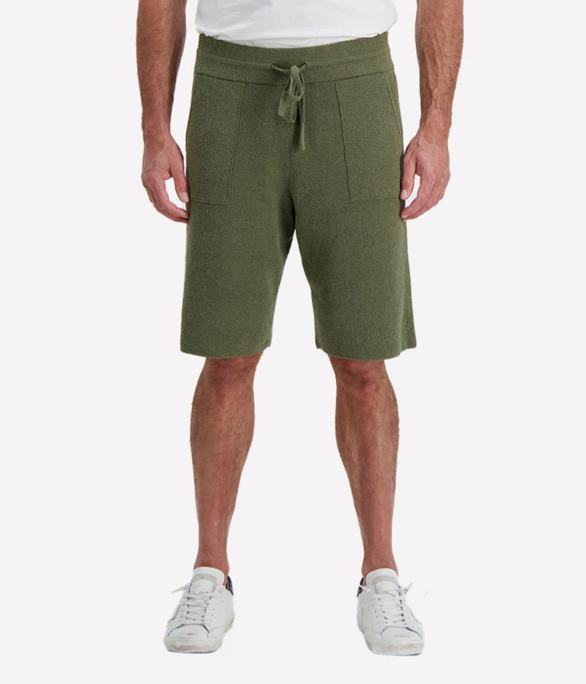 Roberto Collina Knit Bermuda in Militare – Front View Drawstring Knit Shorts