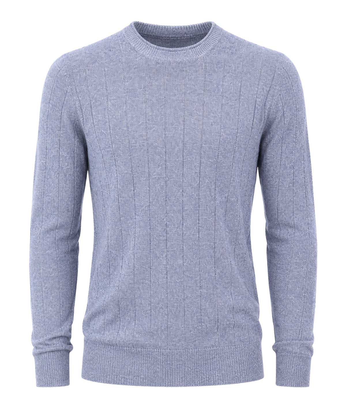 Gran Sasso Crew Long Sleeve in Denim Blue – Ghost Mannequin View Textured Knit Crew Neck