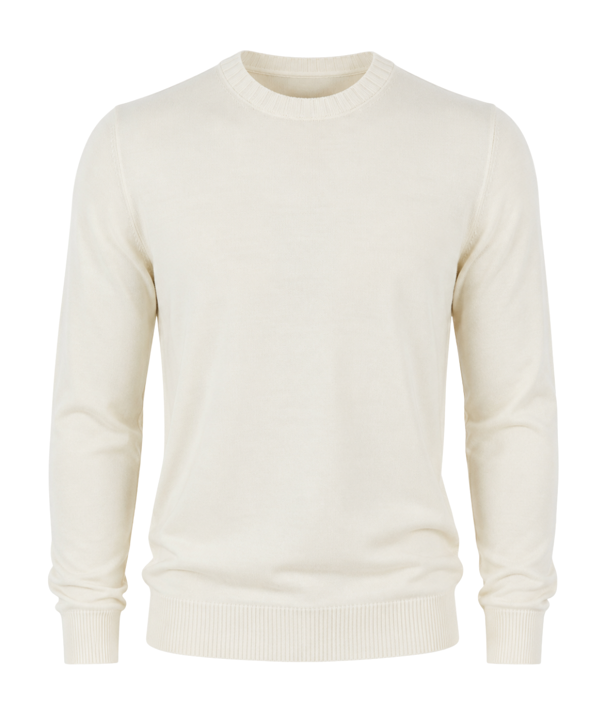 Gran Sasso Crew Long Sleeve in Off White – Ghost mannequin Front View Cotton Knit