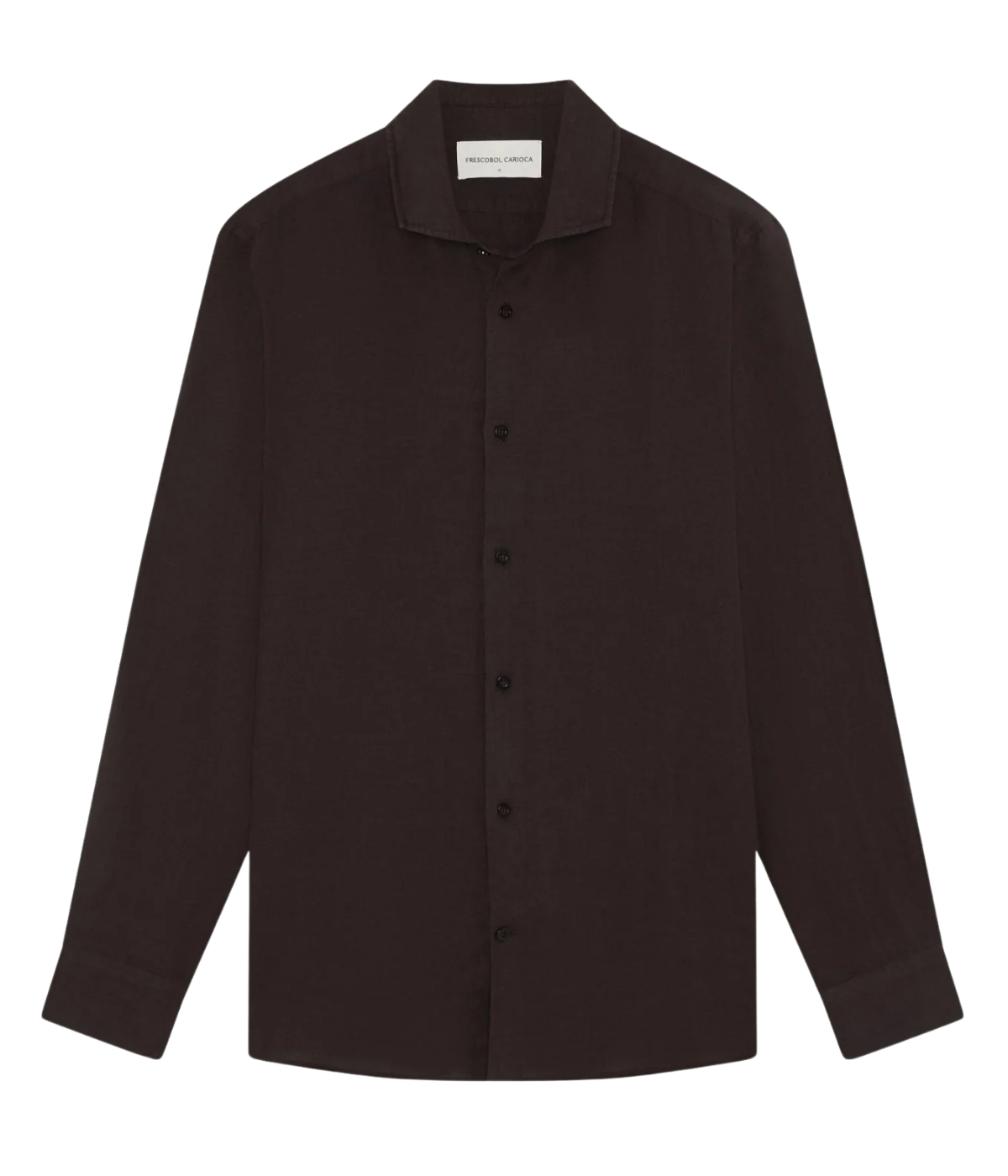 Frescobol Carioca Antonio Linen Long Sleeve Shirt in Cacao – Flat Lay Front View Linen Button Shirt