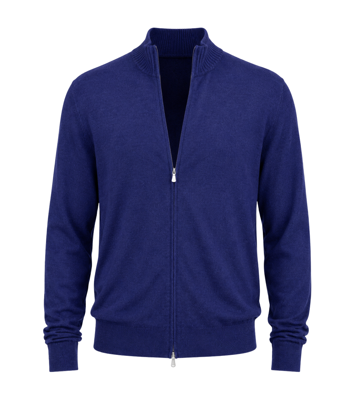 Gran Sasso Full Zip Jacket in Royal Blue – Ghost Mannequin Front View Full Zip Knit Jacket