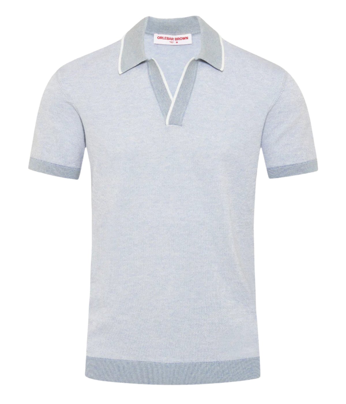 Orlebar Brown Horton Contrast Polo in Surfside Blue and White Sand with contrast tipping, open rib placket and tailored fit - Product Shot