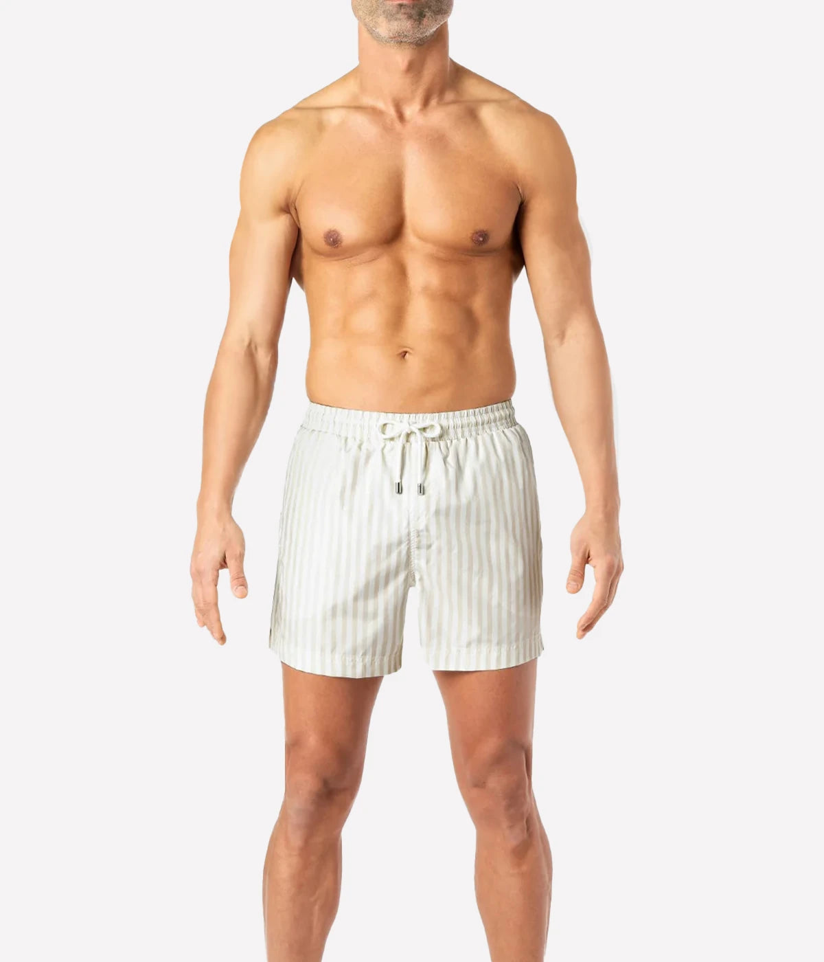 Mid Length Swim Shorts in Creme Striped