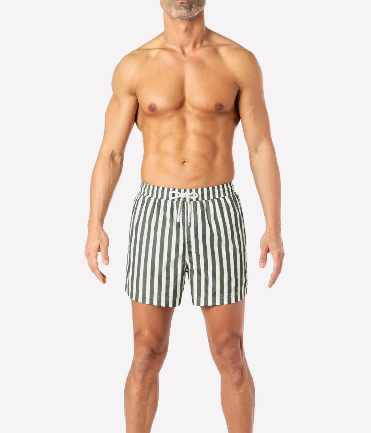 Mid Length Swim Shorts in Green Striped