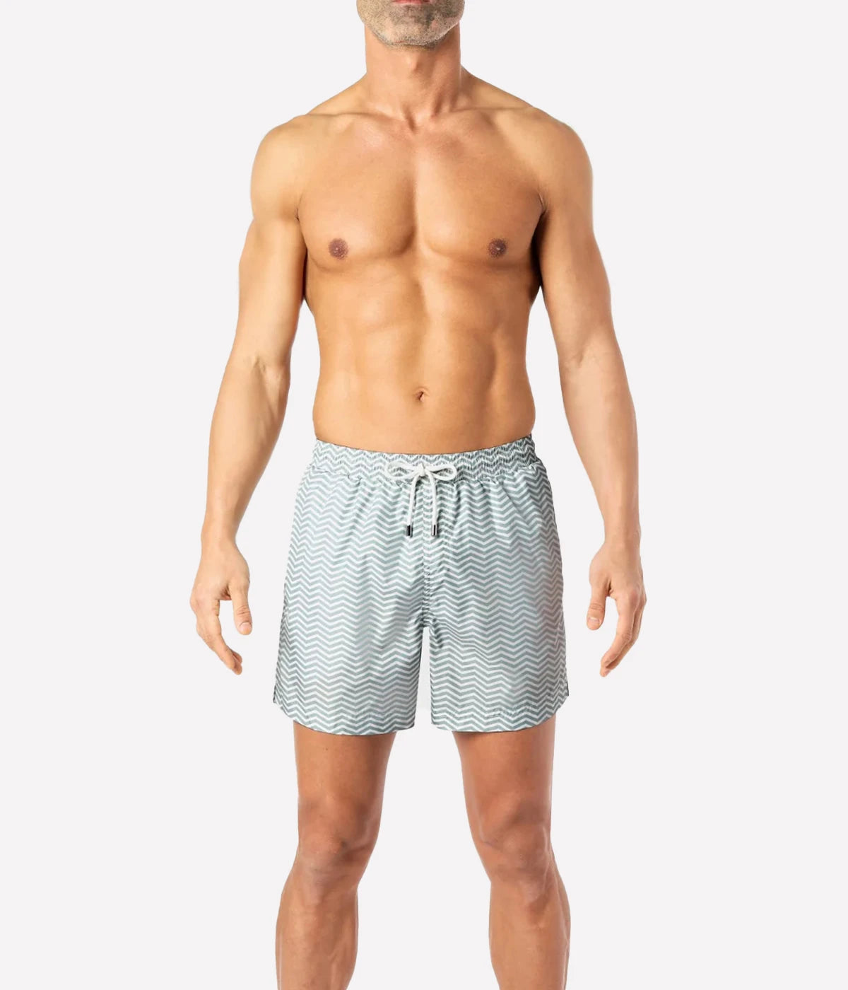 Mid Length Swim Shorts in Zig Zag Grey