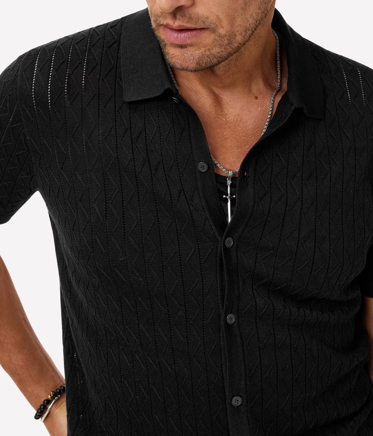Moore Short Sleeve Textured Sweater in Black