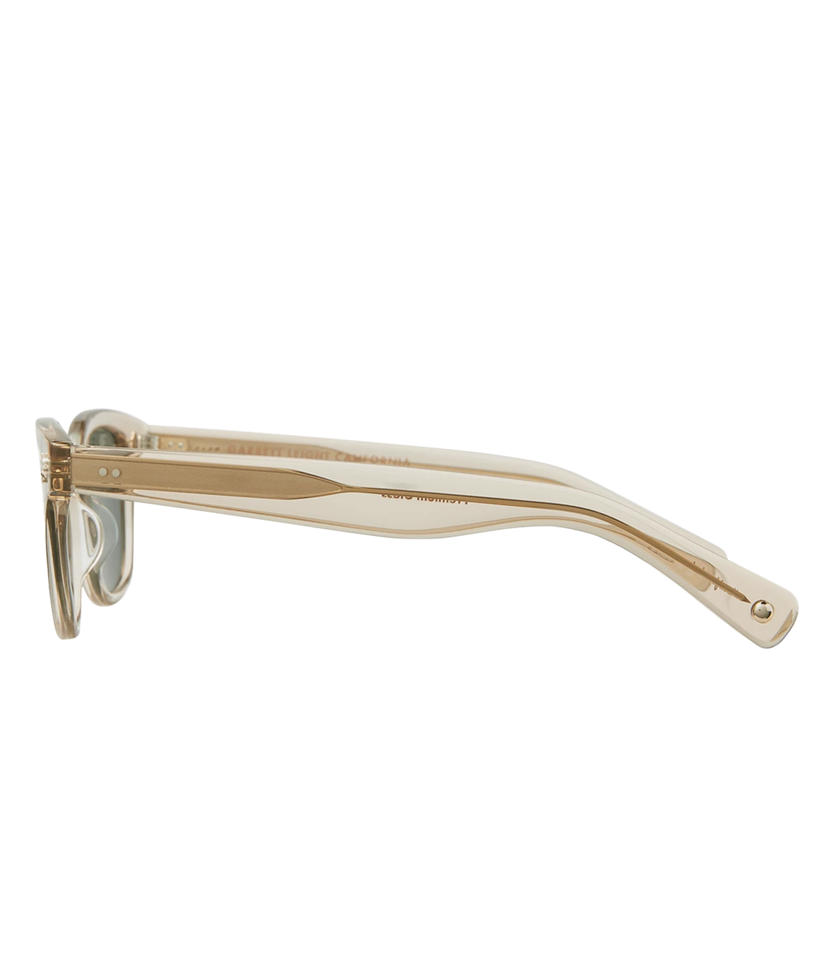 Cured cellulose acetate frame with stainless steel core wire and palm leaf plaques on exaggerated endpieces. Five barrel hinges with real rivets for a durable, stylish fit. Bold, vintage-inspired design.