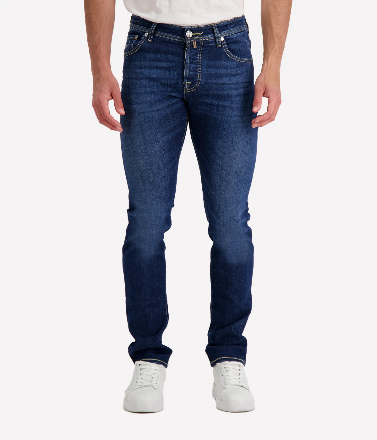 Jacob Cohen Nick 5-Pocket Jeans featuring a slim, tailored fit in high-quality stretch denim with classic five-pocket detailing and branded hardware.