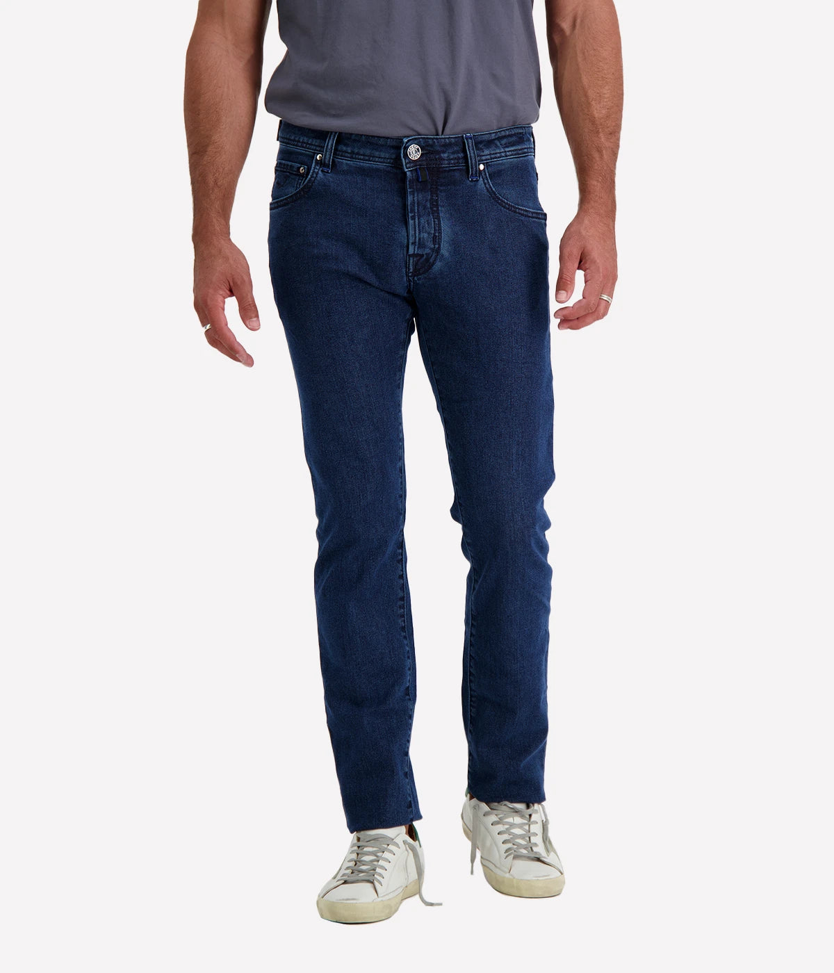 Jacob Cohen Nick 5-Pocket Jeans featuring a slim, tailored fit in high-quality stretch denim with classic five-pocket detailing and branded hardware.