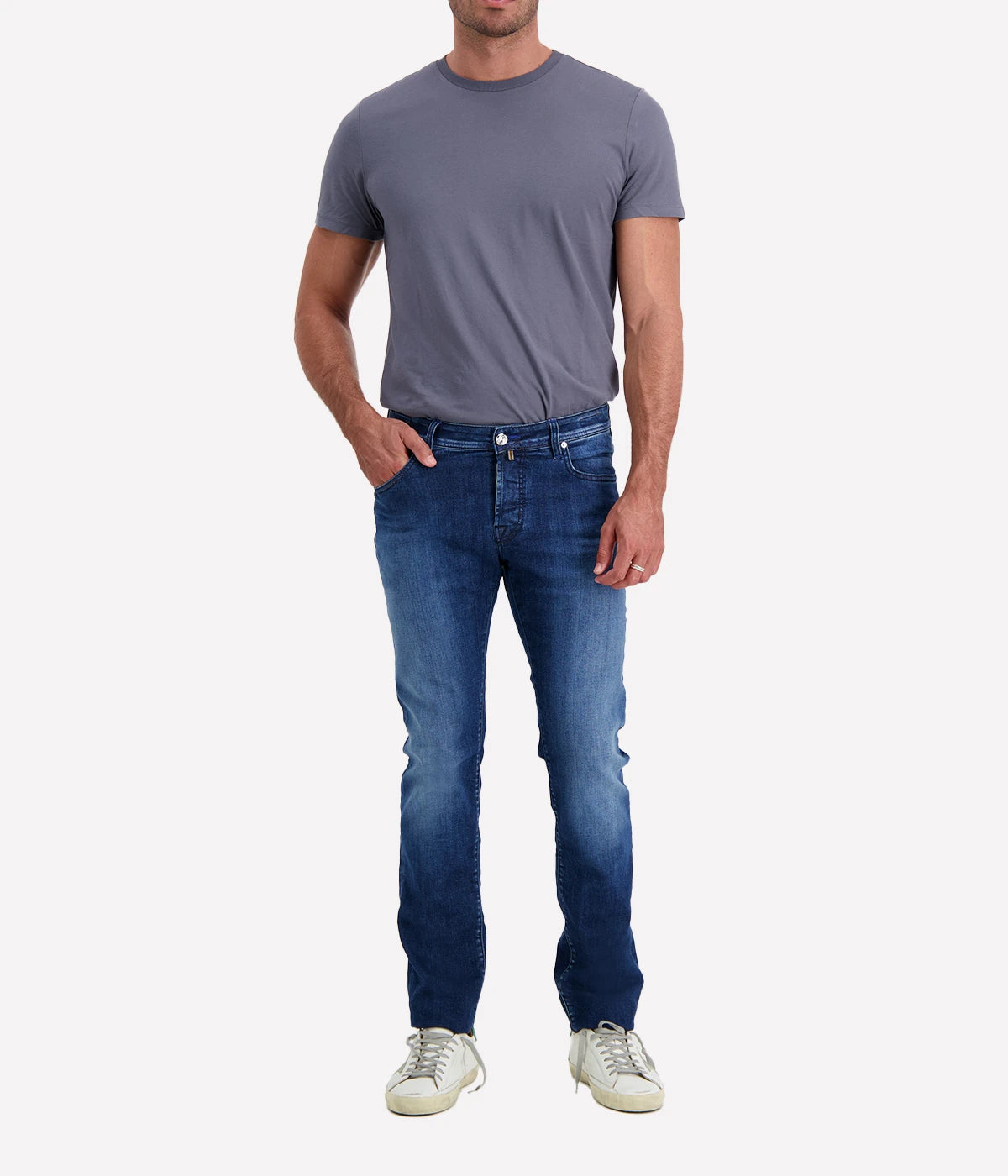 Jacob Cohen Nick 5-Pocket Jeans featuring a slim, tailored fit in high-quality stretch denim with classic five-pocket detailing and branded hardware.