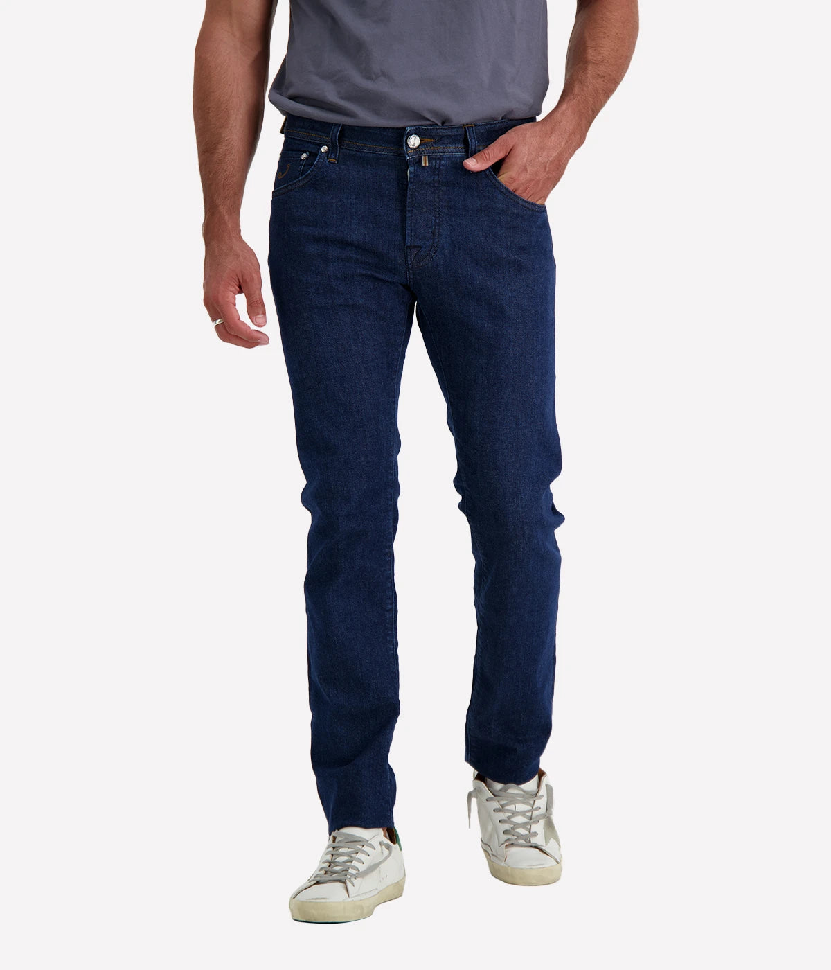 Jacob Cohen Nick 5-Pocket Jeans featuring a slim, tailored fit in high-quality stretch denim with classic five-pocket detailing and branded hardware.