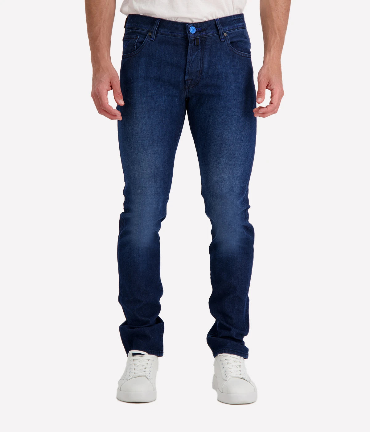 Jacob Cohen Nick 5-Pocket Jeans featuring a slim, tailored fit in high-quality stretch denim with classic five-pocket detailing and branded hardware.