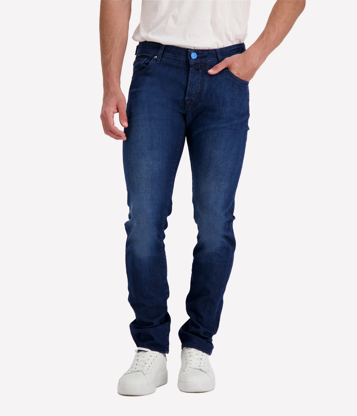 Jacob Cohen Nick 5-Pocket Jeans featuring a slim, tailored fit in high-quality stretch denim with classic five-pocket detailing and branded hardware.