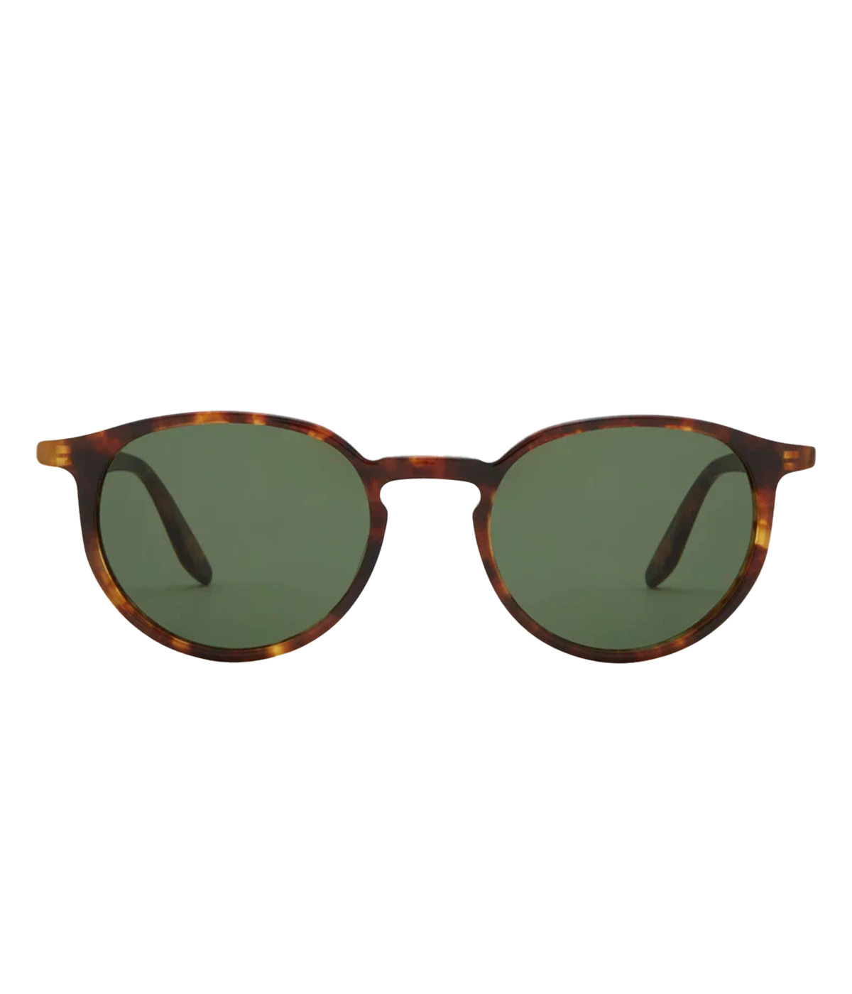 An elevated trendy round sunglass, with brown tortoise acetate and green lenses. Summer staple, luxury eyewear, made in Italy.