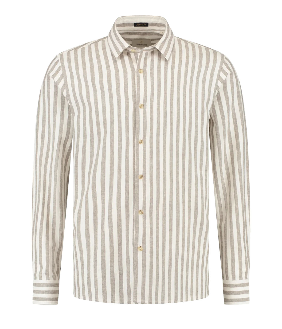 Men's linen-cotton striped summer shirt in neutral tones with button front and regular fit