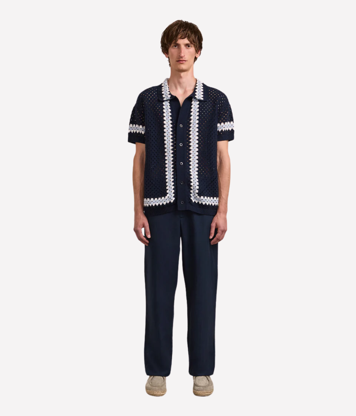 Pinto Short Sleeve Crochet Cardigan in Navy