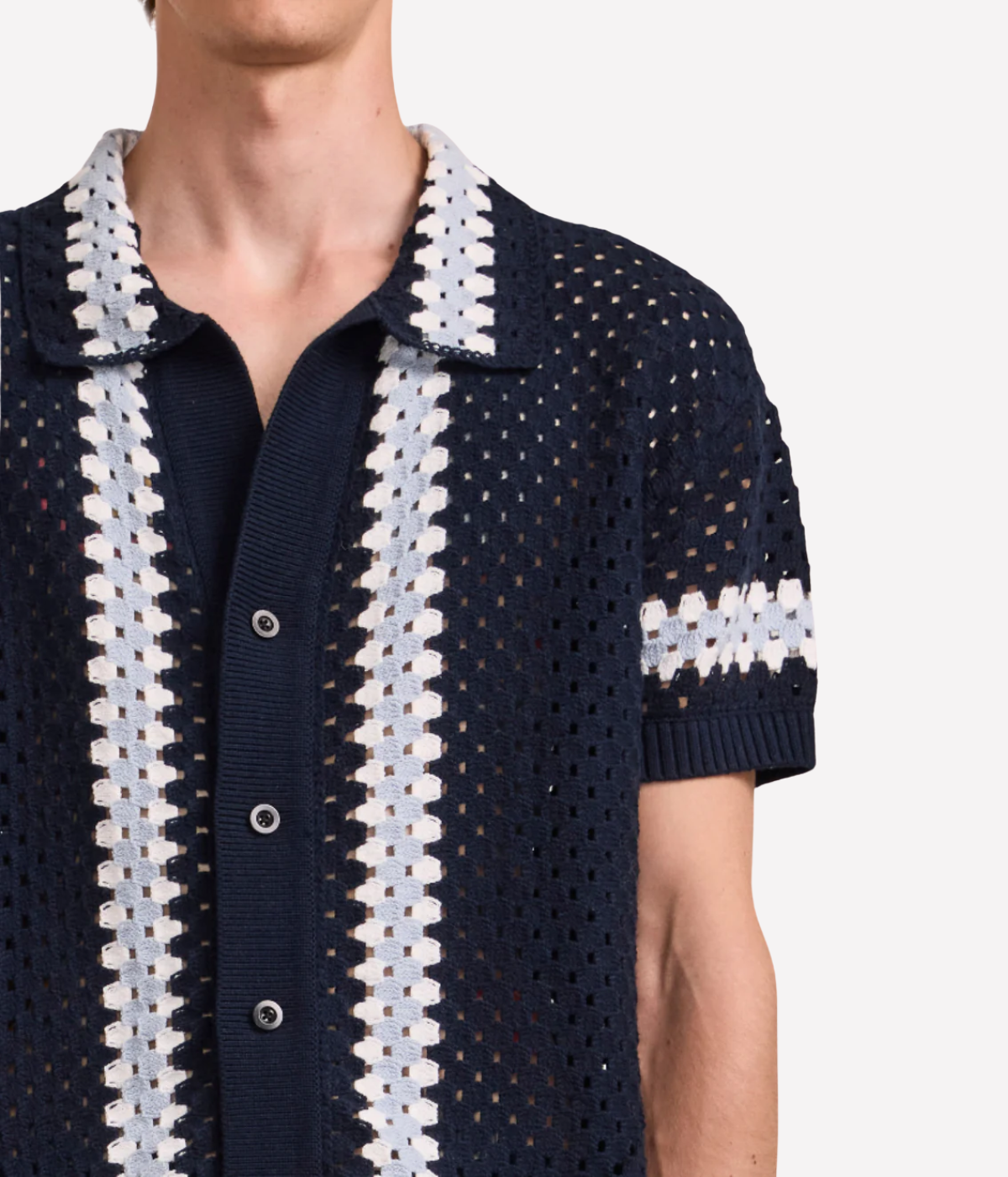 Pinto Short Sleeve Crochet Cardigan in Navy