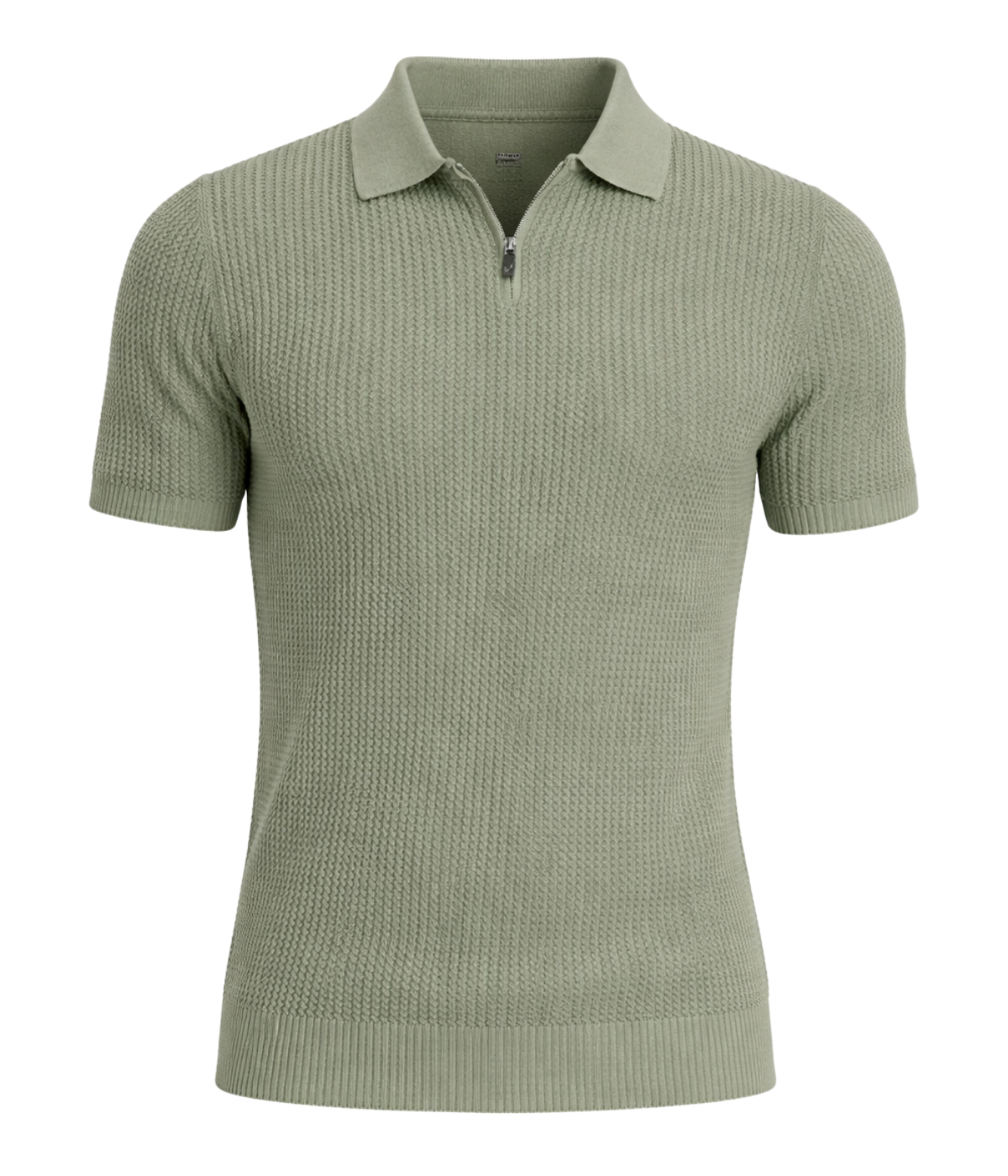 Green textured polo shirt on a white background