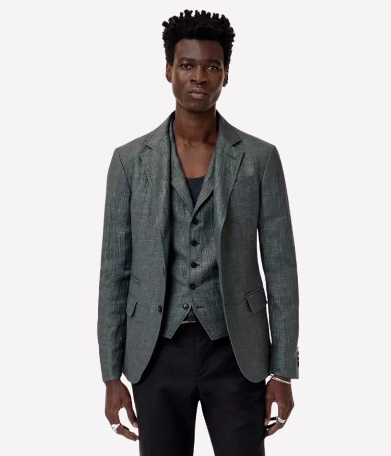 John Varvatos Rind Jacket in a slim fit with notch lapel, button closure, and crinkle-effect Italian fabric for a refined yet effortless look.