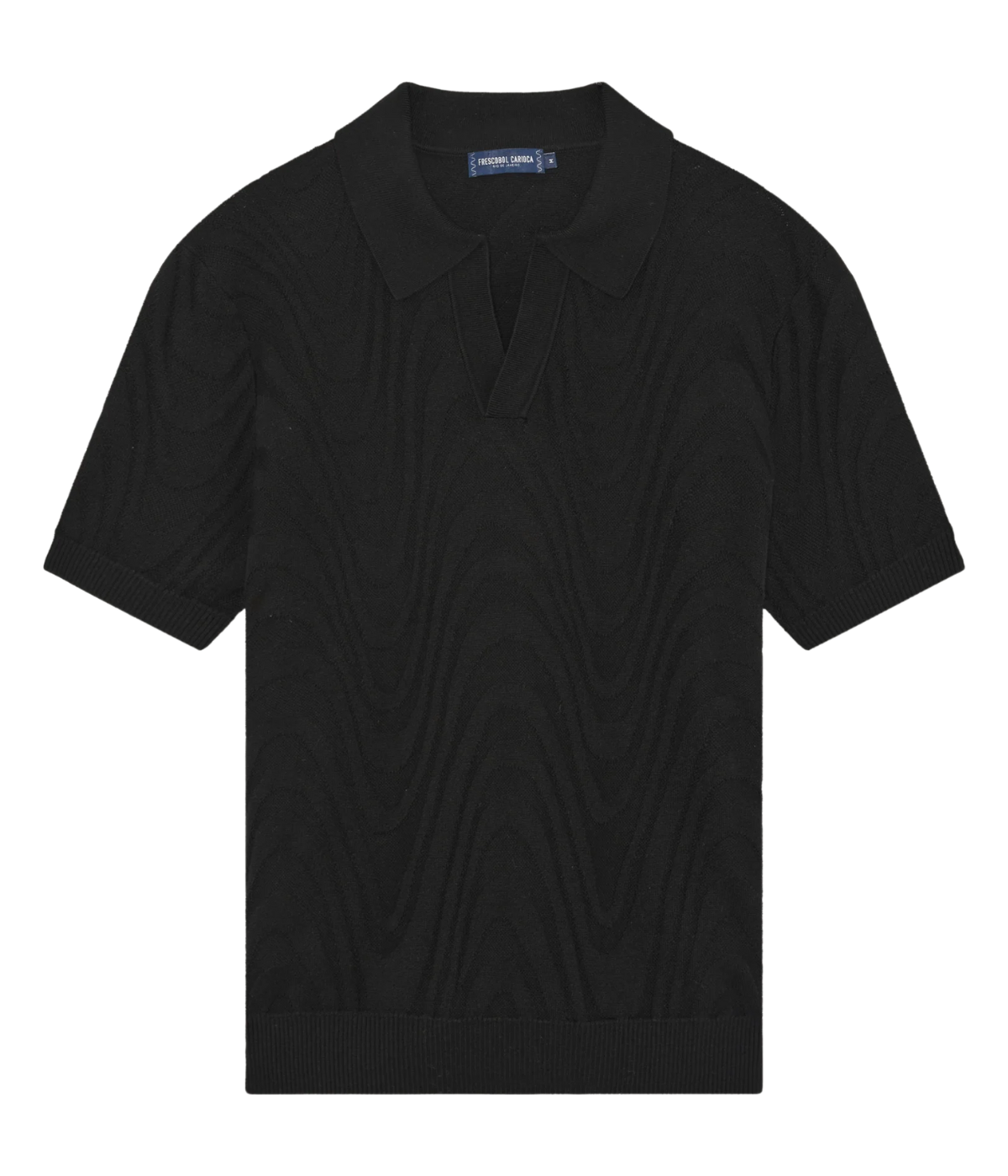 Rino Cotton Short Sleeve Jacquard Knit Polo in Black