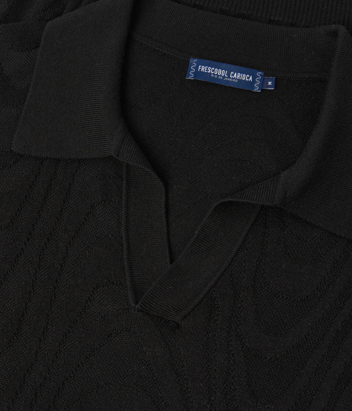 Rino Cotton Short Sleeve Jacquard Knit Polo in Black