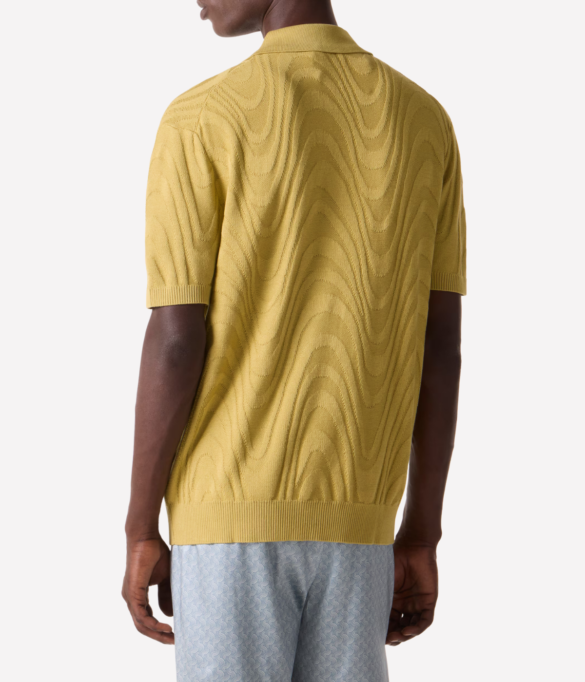 Rino Cotton Short Sleeve Jacquard Knit Polo in Willow Green