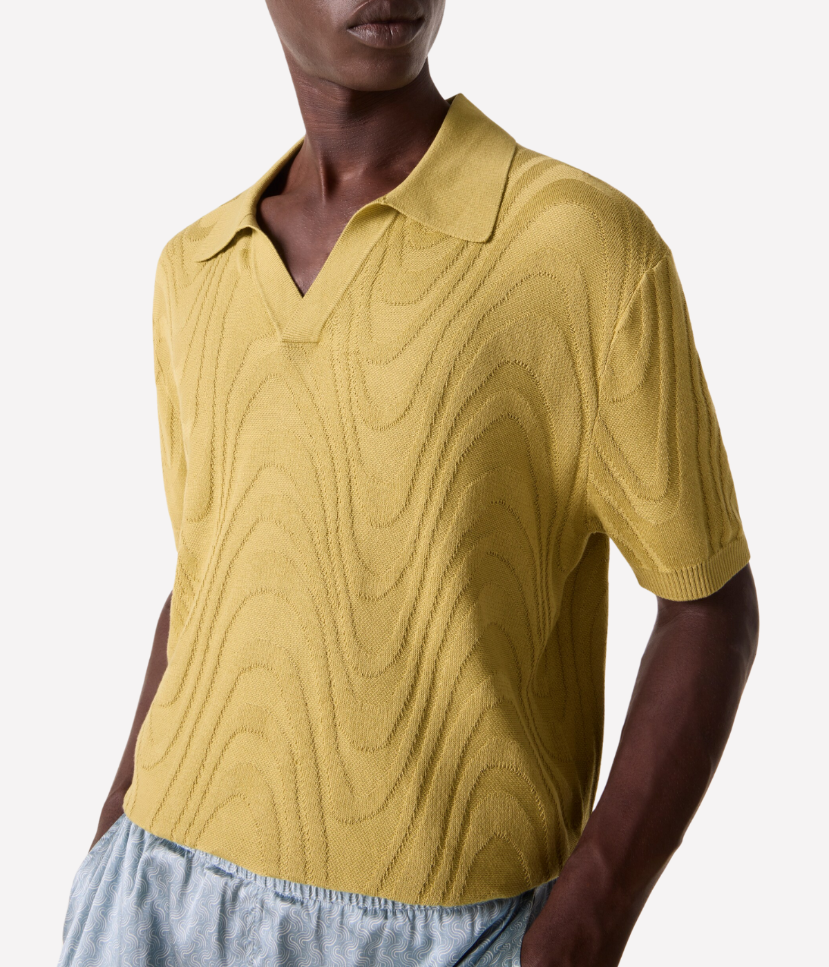 Rino Cotton Short Sleeve Jacquard Knit Polo in Willow Green