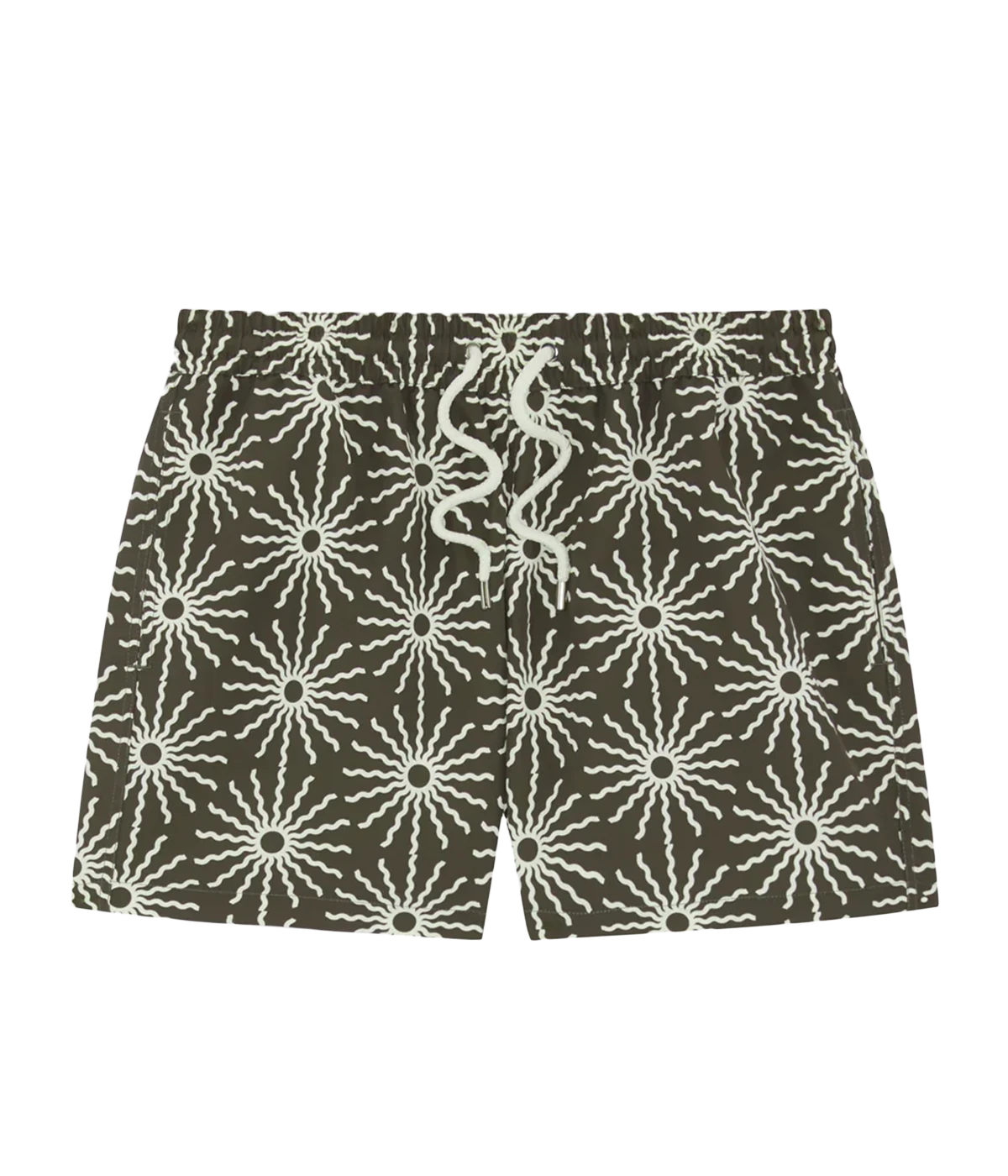 Rio Swim Shorts with sport fit, drawstring waist, branded cord-ends, 100% recycled polyester mesh lining, and back pocket with button-closure. Featuring bespoke O Sol motif.