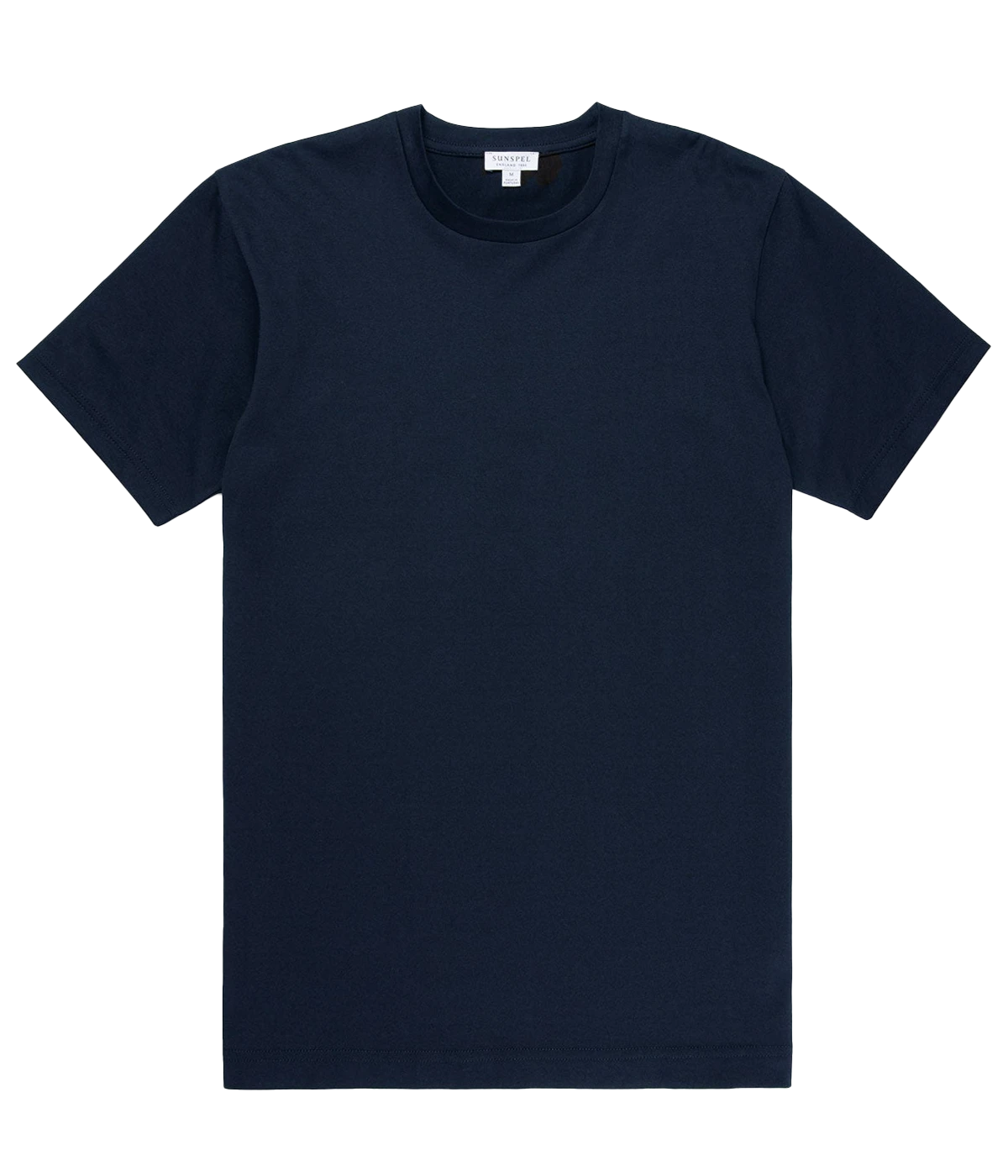Ghost shot of the Sunspel Riviera T-Shirt, floating to emphasize its classic crew neck, clean lines, and premium midweight cotton construction. The timeless design combines luxury with everyday practicality.