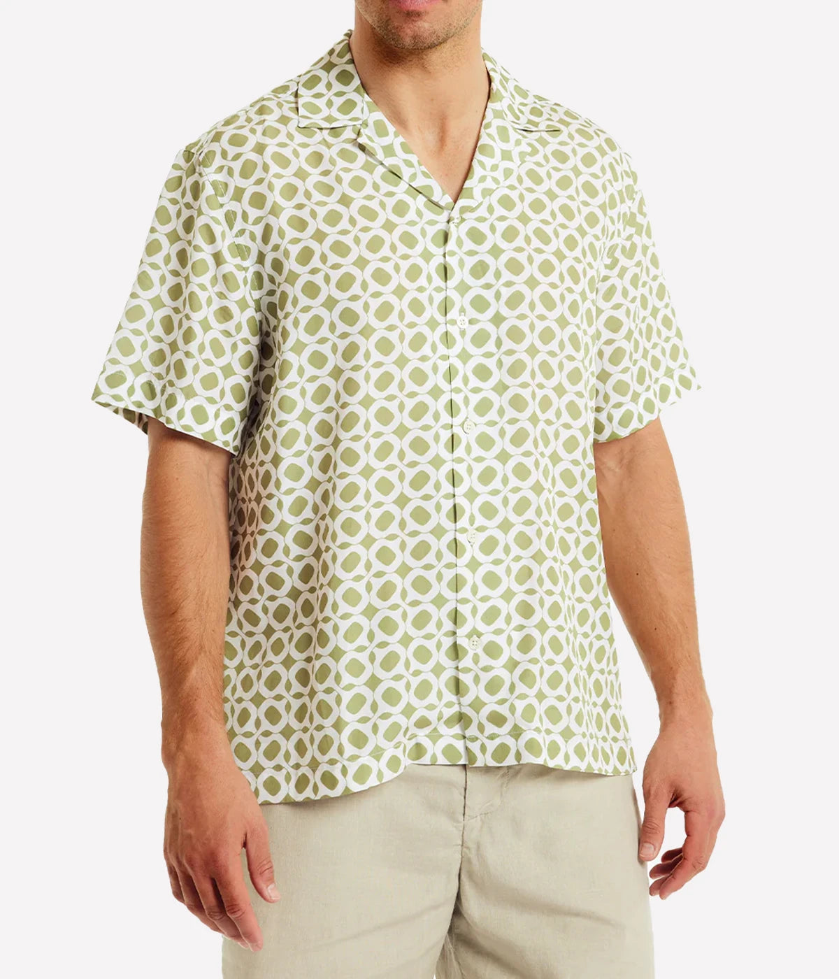 Roberto Ipanema Weave Print Short Sleeve Shirt in Jungle Green & Silver White