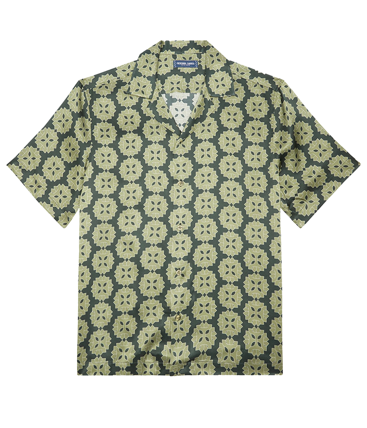 Roberto Medalhao Print Silk Short Sleeve Shirt in Jungle Green & Botanical Green
