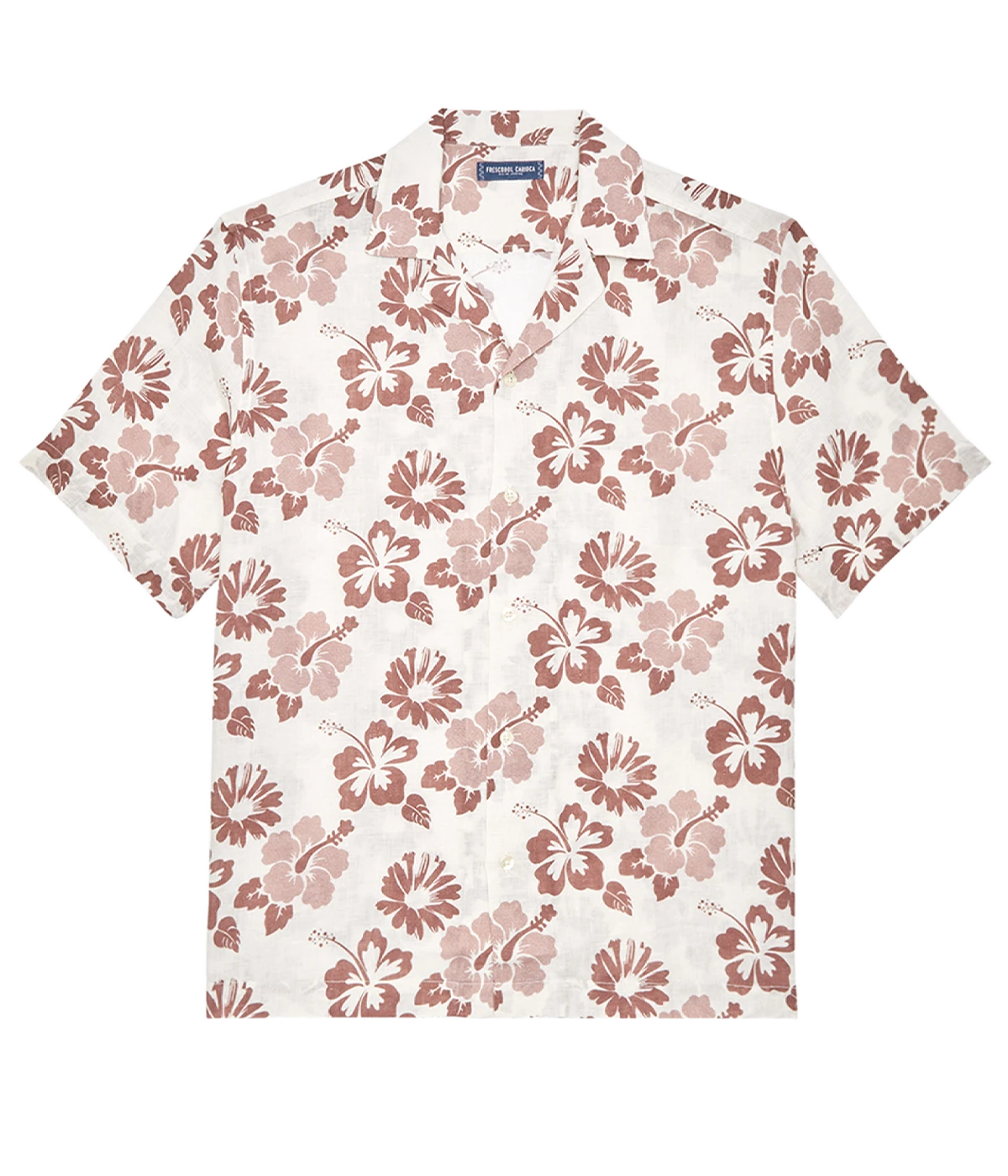 Roberto Petala Print Linen Short Sleeve Shirt in Mauve
