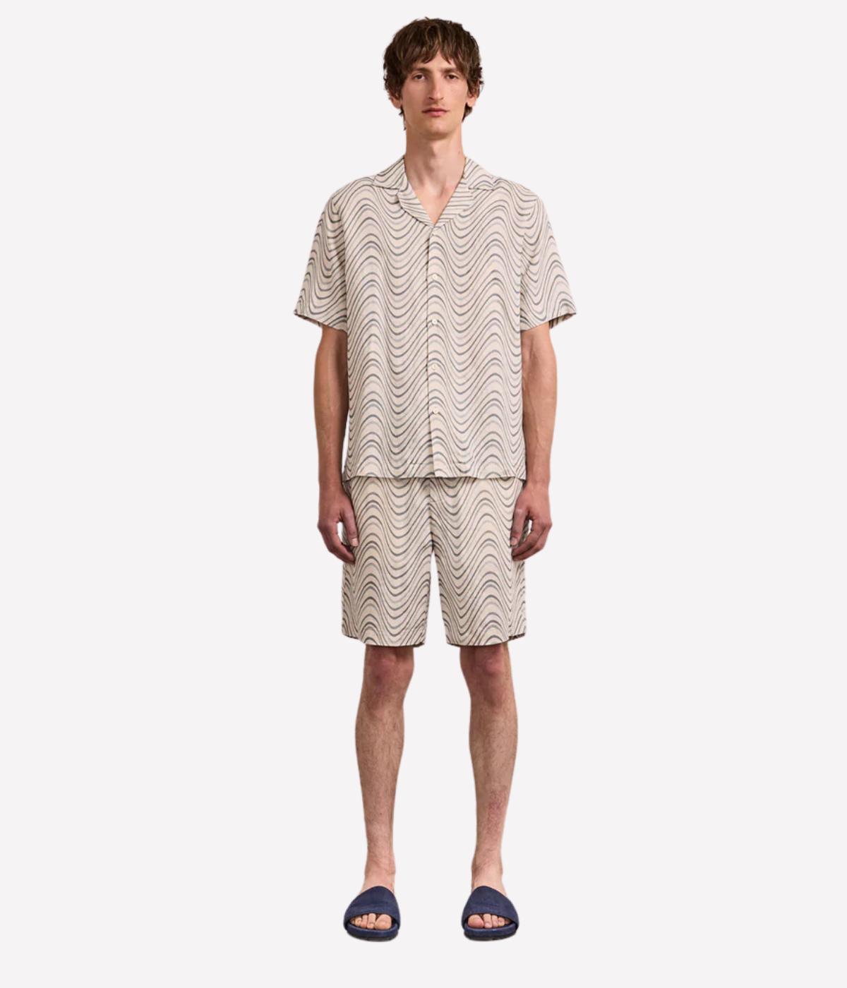 Roberto Linen Short Sleeve Fibra Print Shirt in Costal Blue