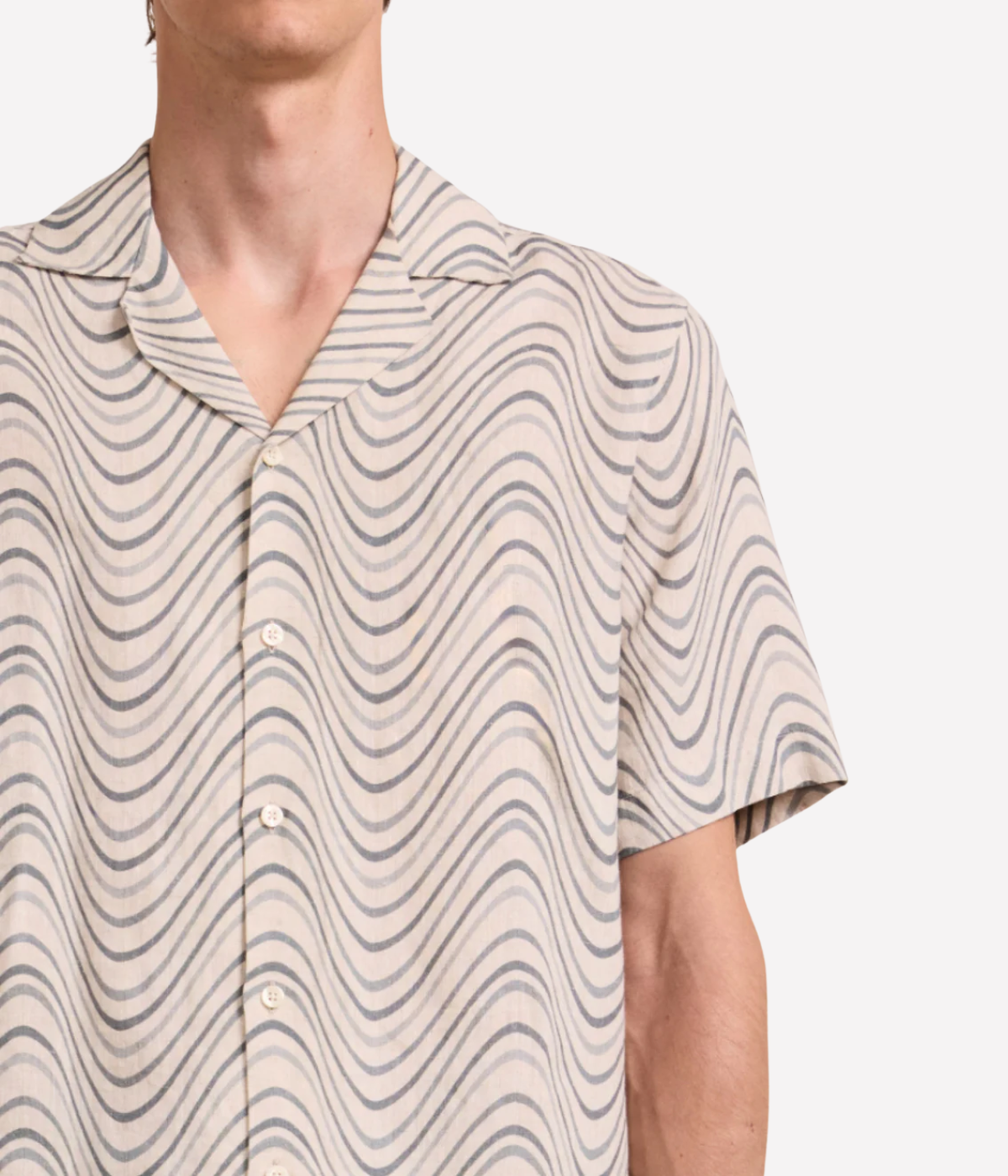 Roberto Linen Short Sleeve Fibra Print Shirt in Costal Blue