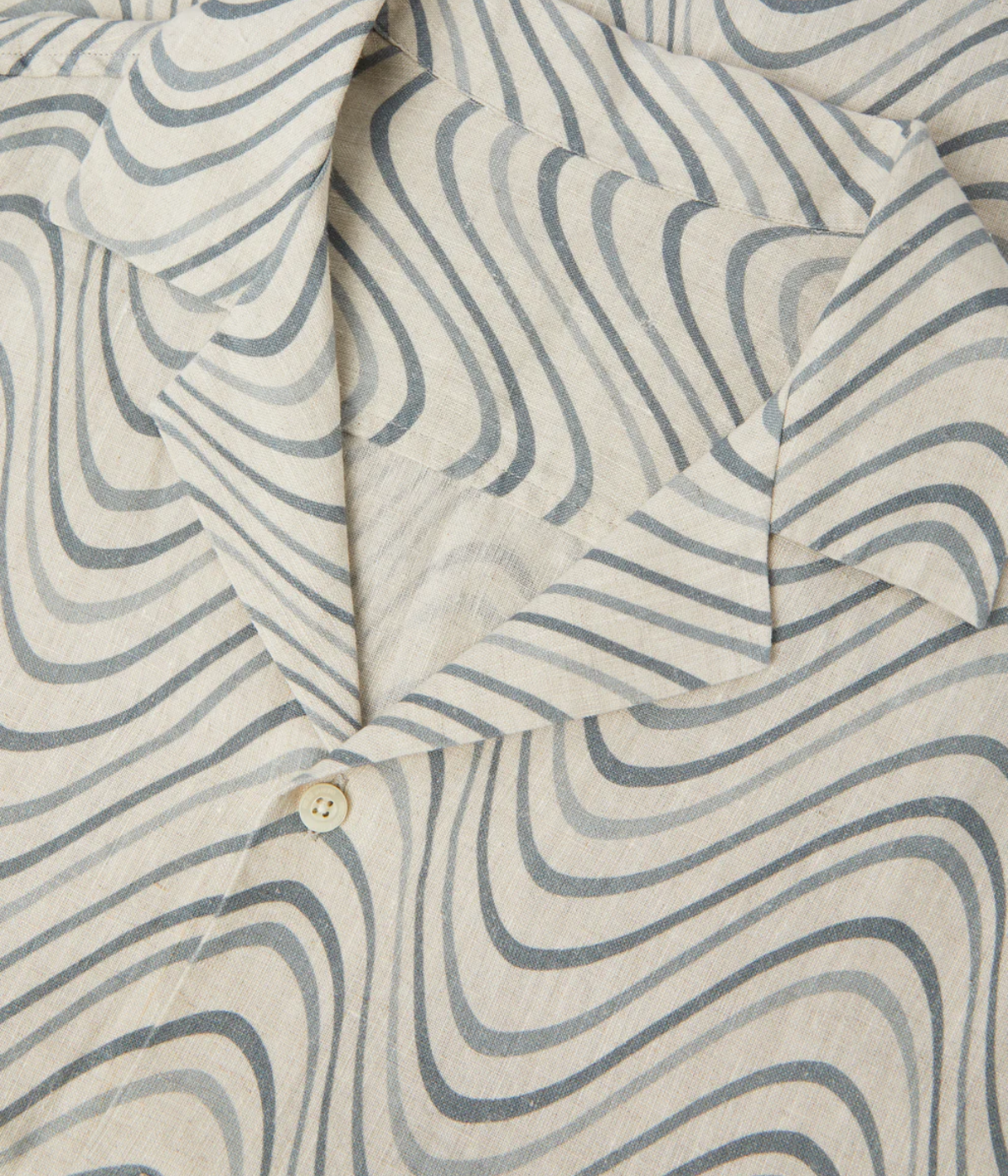 Roberto Linen Short Sleeve Fibra Print Shirt in Costal Blue