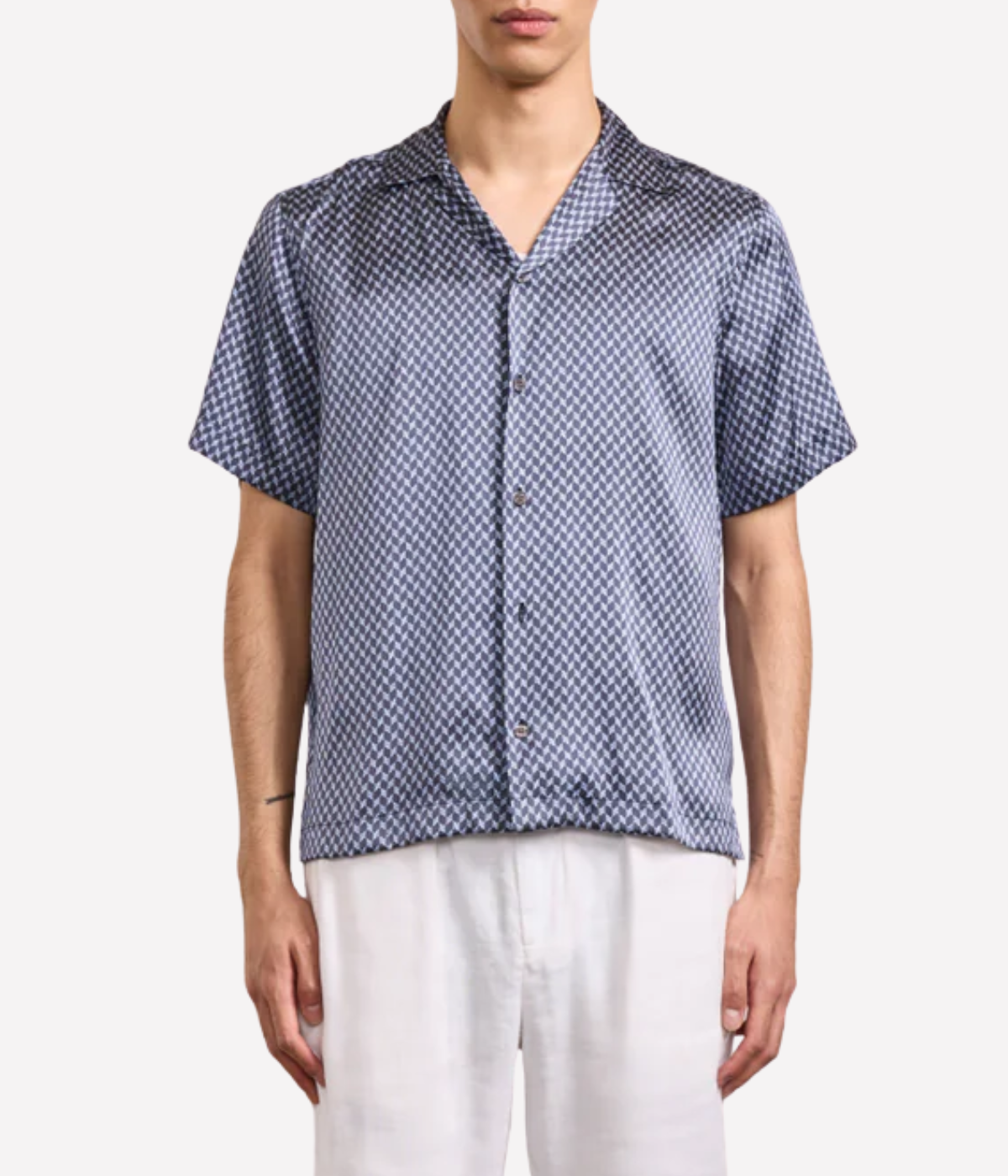 Roberto Silk Copa Micro Print Shirt in Charcoal Blue