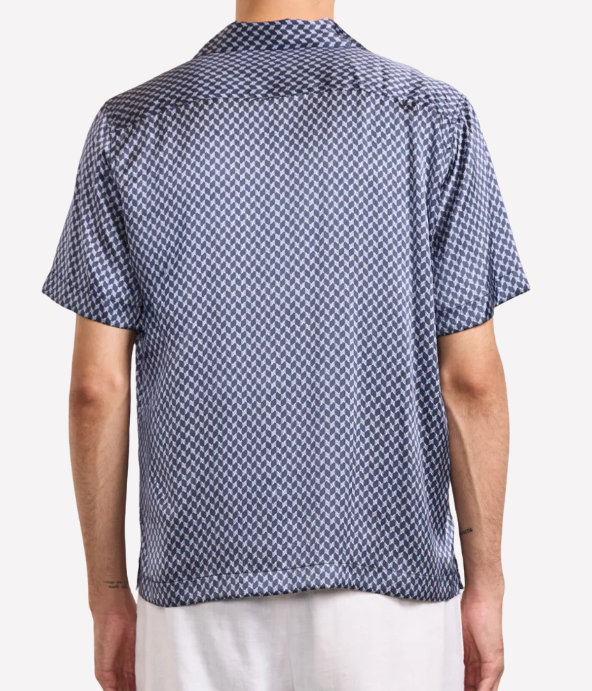 Roberto Silk Copa Micro Print Shirt in Charcoal Blue